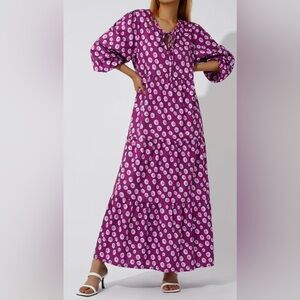 Women's Floral Puff Sleeve Boho Casual Loose Swing Maxi Dress Plus